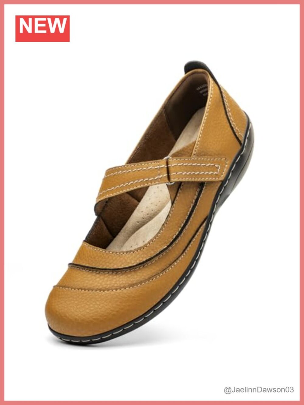 Women's Leather Mary Jane Flats - Comfortable Slip On Shoes for Work & Casual